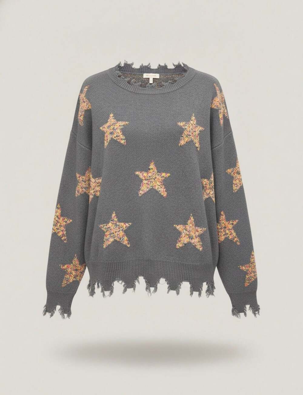 ChicSoul Starlight Swooning Sweater Size XL Gray Distressed Star Knit